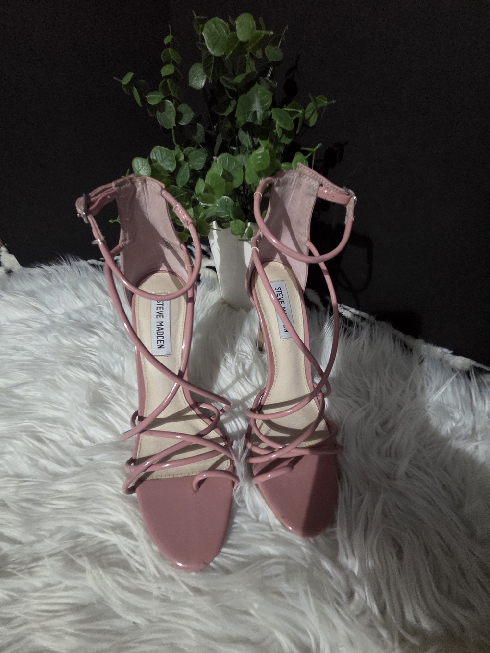 Steve Madden Satya Dusty Pink Patent Strappy Stiletto Heels, Size 8.5